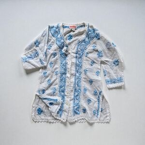 NWT Metta Kids White and Blue Embroidered Shirt Tunic Size 18
